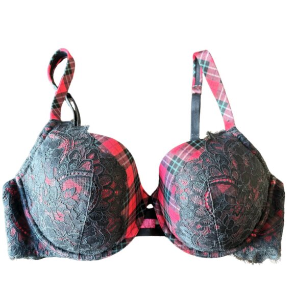 LA SENZA Plaid Lace Women's Bra, Full Coverage / Black + Red / 38D - Picture 6 of 9